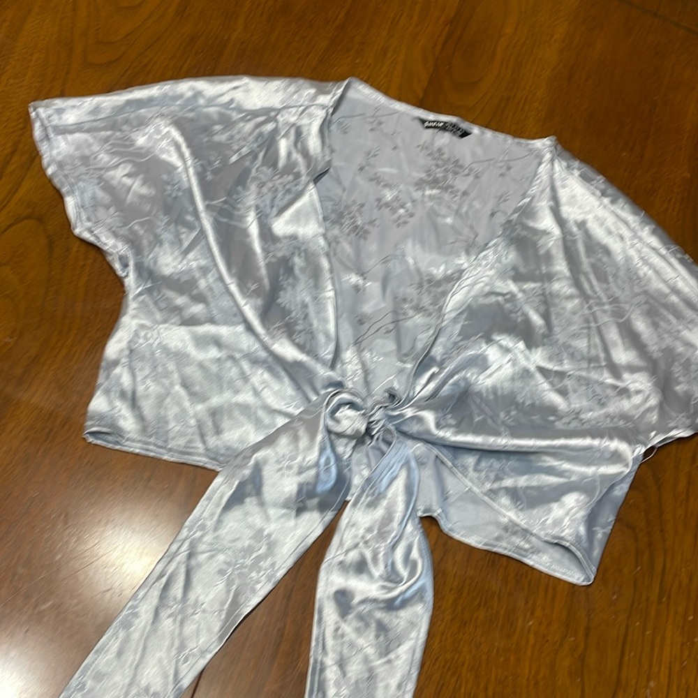 Shein flower silky tie crop top